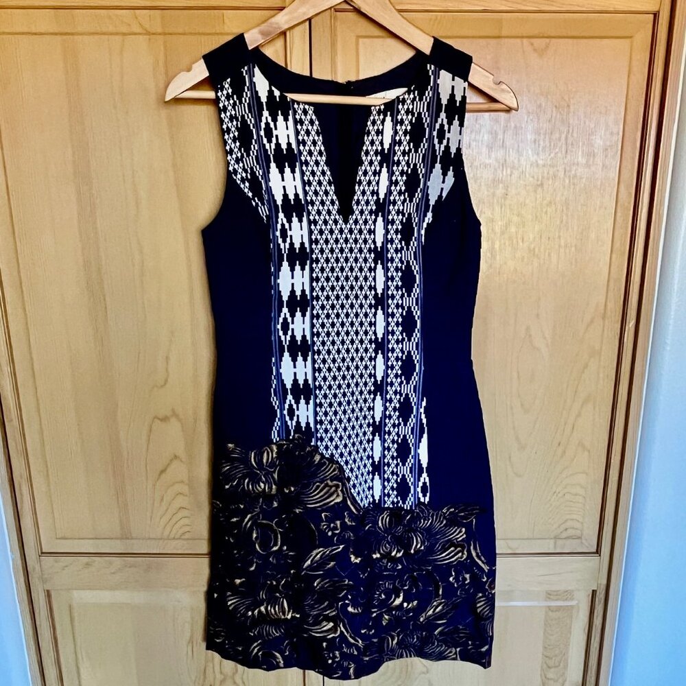 Sleeveless navy A-line dress